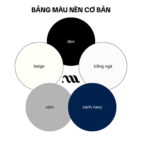 Bảng màu đen, trắng ngà, xám, navy và beige cho tủ đồ nam