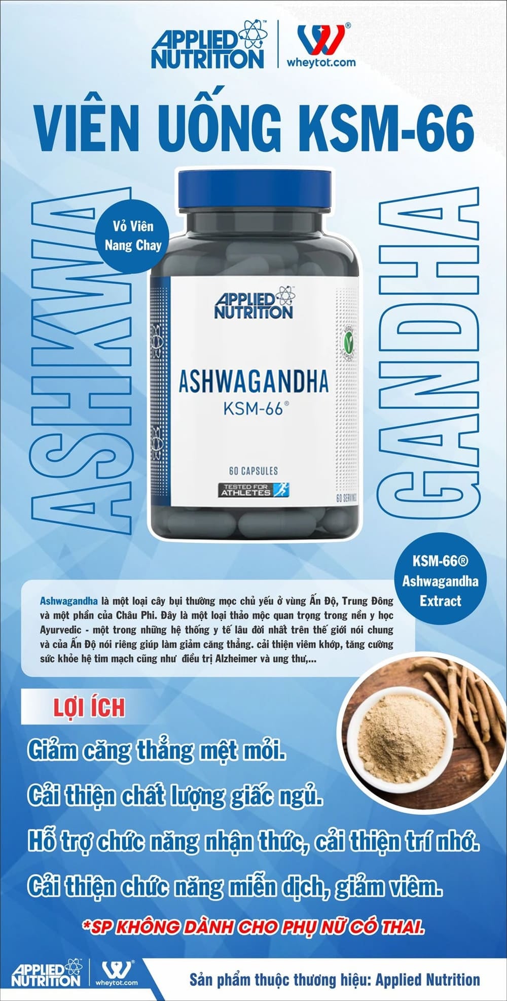 Applied Nutrition Ashwagandha KSM-66 chiet xuat re toan pho