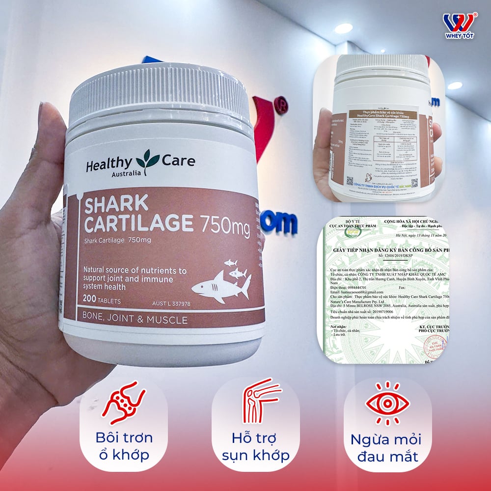Healthy Care Sụn Cá Shark Cartilage 750mg 200 Viên | Hỗ Trợ Xương Khớp