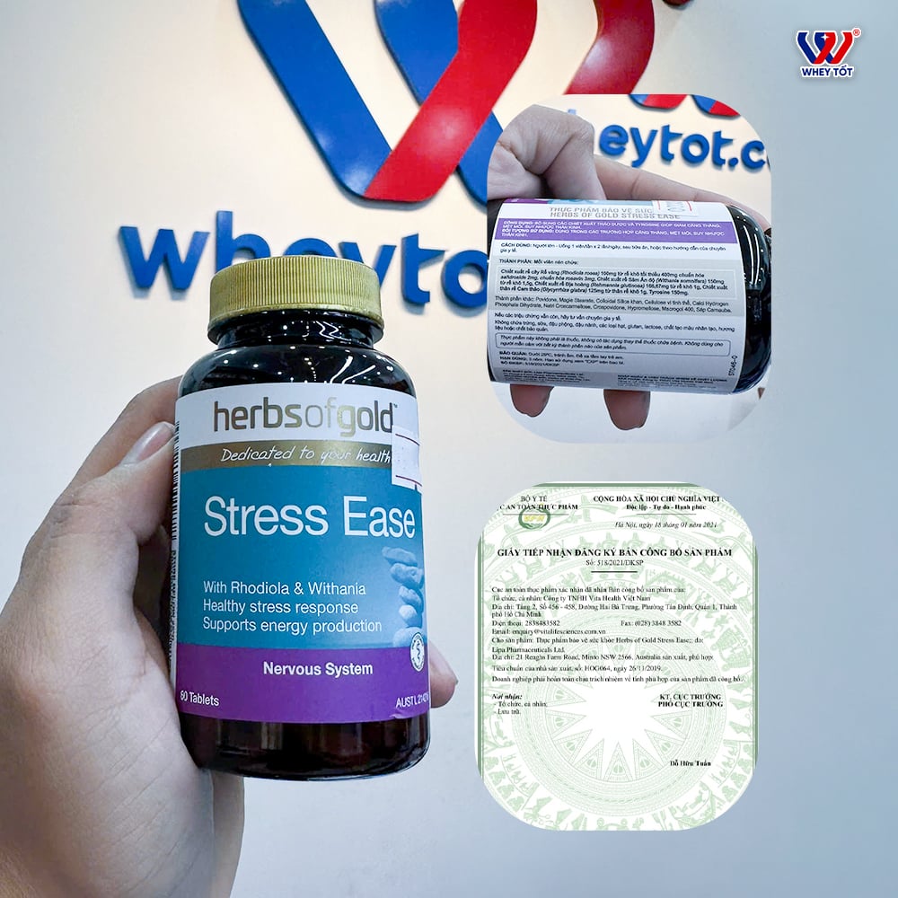 Herbs of Gold Stress Ease 60 viên | Rhodiola Và Ashwagandha