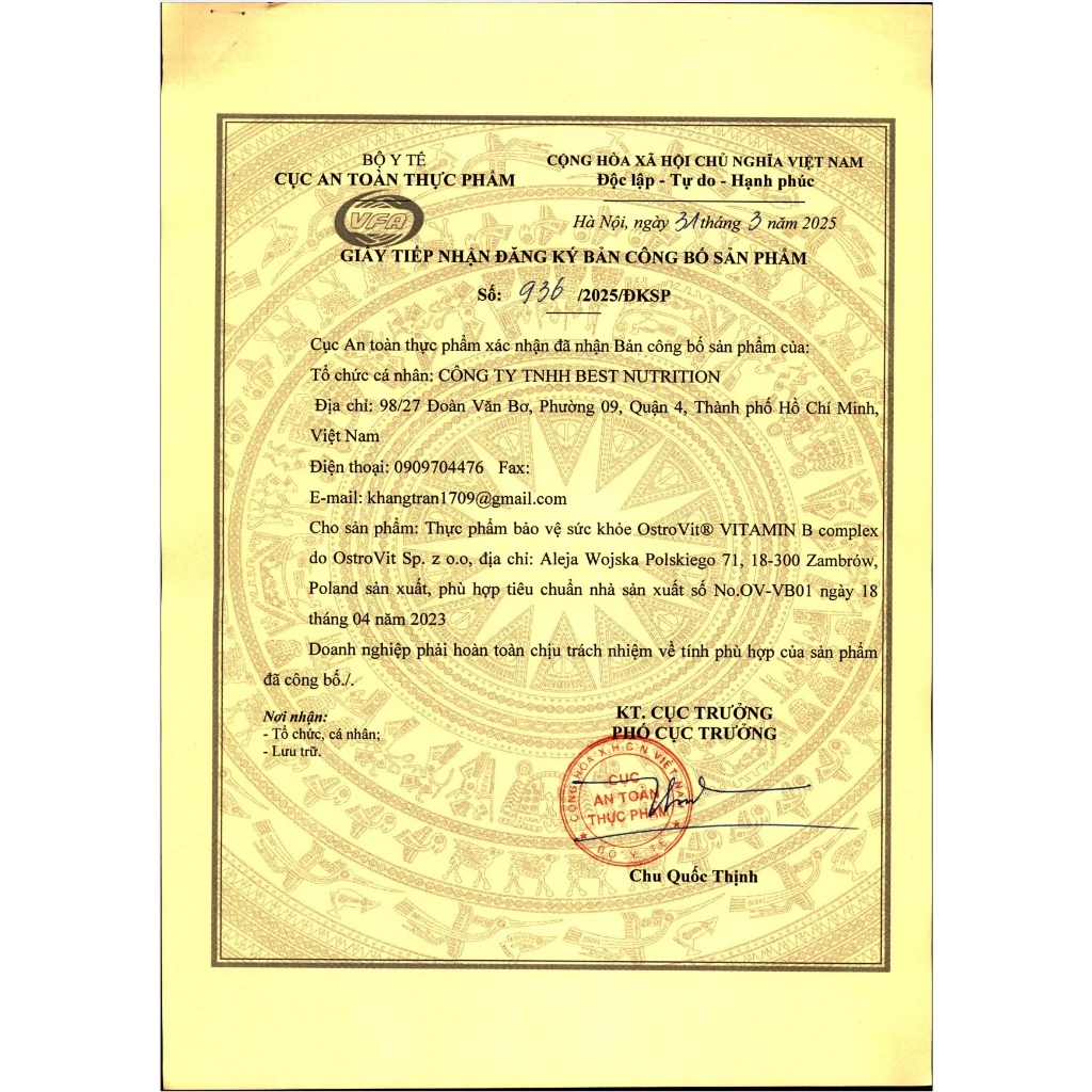 Công bố chính hãng ostrovit vitamin B complex