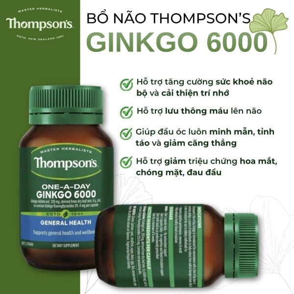 Viên Uống Bổ Não Tăng Cường Trí Nhớ Thompson’s One-A-Day Ginkgo 6000mg