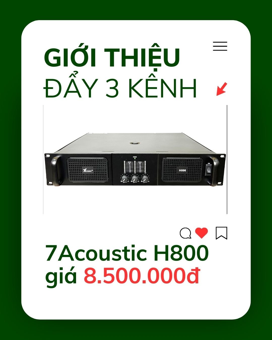 Đẩy công suất H800 3 kênh – gọn gàng, mạnh mẽ, kéo full và sub cực chất.