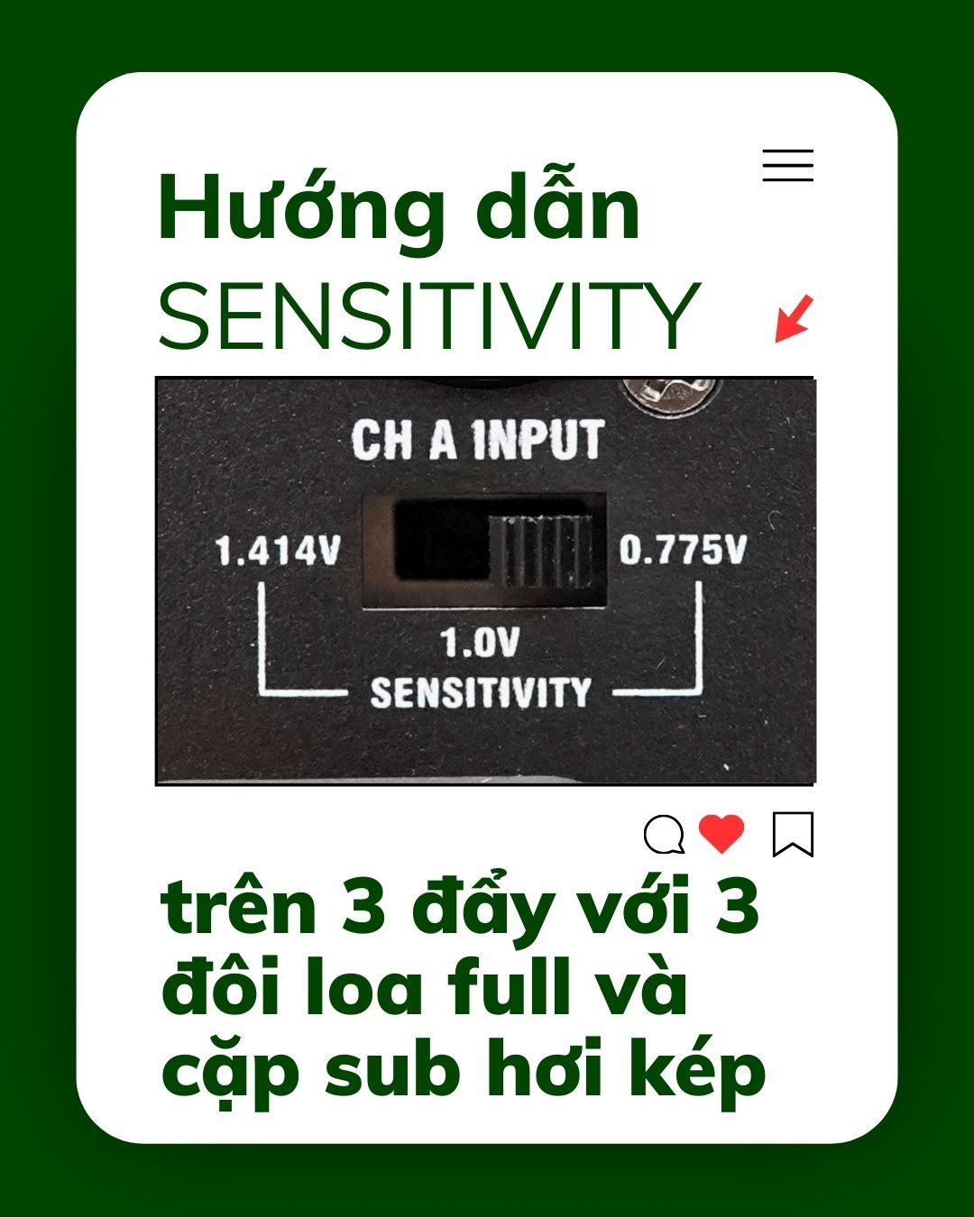 Hướng dẫn chỉnh Sensitivity cho dàn 3 đôi full bass 30 và sub kép 50