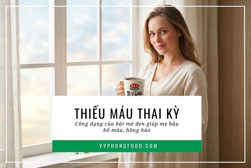 Thiếu máu thai kỳ: Công dụng của bột mè đen giúp mẹ bầu bổ máu, hồng hào.