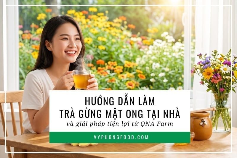 Hướng dẫn làm trà gừng mật ong tại nhà và giải pháp tiện lợi từ QNA Farm.