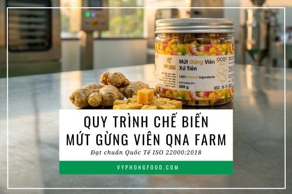 Quy Trình Chế Biến Mứt Gừng Viên QNA Farm Đạt Chuẩn Quốc Tế ISO 22000:2018.