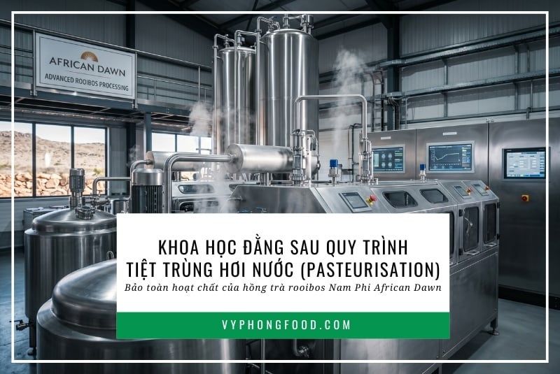 Khoa học đằng sau quy trình tiệt trùng hơi nước (Pasteurisation) bảo toàn hoạt chất của hồng trà rooibos Nam Phi African Dawn.