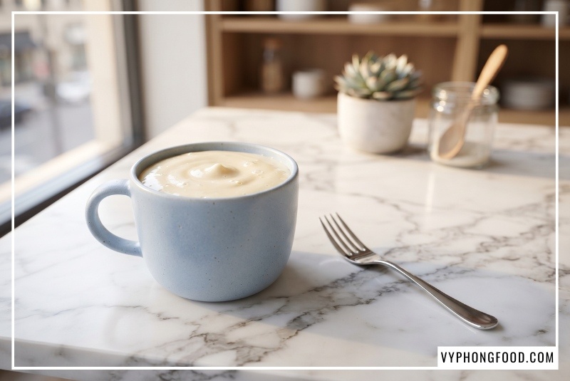 Hình ảnh chiếc bánh mug cake cacao xốp mềm minh họa chi tiết cho cách làm bánh bông lan bằng đường ăn kiêng bằng lò vi sóng siêu tốc. Món bánh được tạo ngọt tự nhiên bằng đường cỏ ngọt Sugarless dạng lon 350g, hoàn toàn không chứa calo, giúp dân văn phòng bận rộn dễ dàng thưởng thức đồ ngọt lành mạnh, tốt cho sức khỏe chỉ trong 5 phút chuẩn bị.