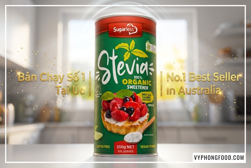 Hình ảnh lon Đường cỏ ngọt Sugarless 350g giúp người dùng quản lý calo trong đường ăn kiêng hiệu quả, minh họa cho giải pháp thay thế đường tinh luyện an toàn, hỗ trợ chế độ Keto và bảo vệ sức khỏe gia đình.