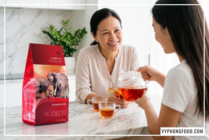 Tìm hiểu mua hồng trà rooibos Nam Phi dạng túi lọc ở đâu chuẩn vị qua góc bếp gia đình ấm cúng.
