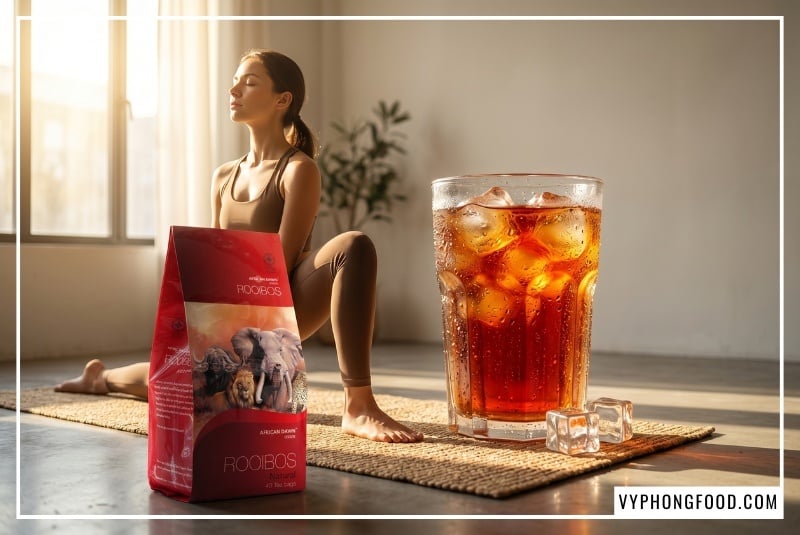 Hình ảnh minh họa lộ trình thử thách 30 ngày tái tạo cơ thể với trà rooibos Nam Phi, giải đáp chi tiết trà rooibos có tác dụng gì trong việc thanh lọc hệ tiêu hóa, ổn định đường huyết và hỗ trợ giấc ngủ chuẩn khoa học.