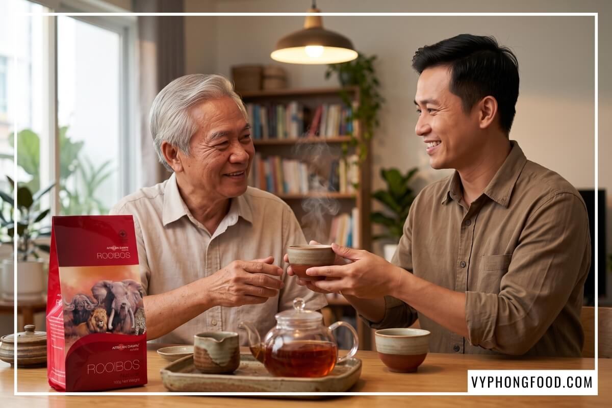 Trao tách trà nóng cho người lớn tuổi, loại trà thảo mộc nào tốt cho người bệnh tiểu đường và mỡ máu