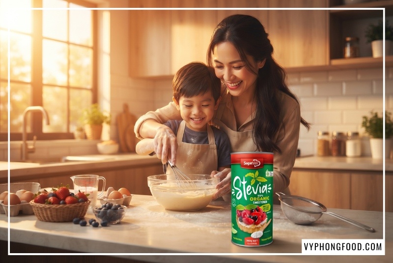 Hình ảnh minh họa chi tiết về calo trong đường ăn kiêng, nổi bật sản phẩm Đường cỏ ngọt hữu cơ Sugarless dạng lon 350g an toàn cho sức khỏe gia đình.