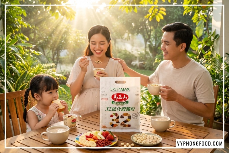 Tìm kiếm bột ngũ cốc cho bà bầu loại nào tốt qua hình ảnh mẹ sau sinh rạng rỡ bên túi ngũ cốc dinh dưỡng không đường 32 loại hạt Greenmax Đài Loan chính hãng từ vyphongfood.com giúp bổ sung protein và gọi sữa về tự nhiên.