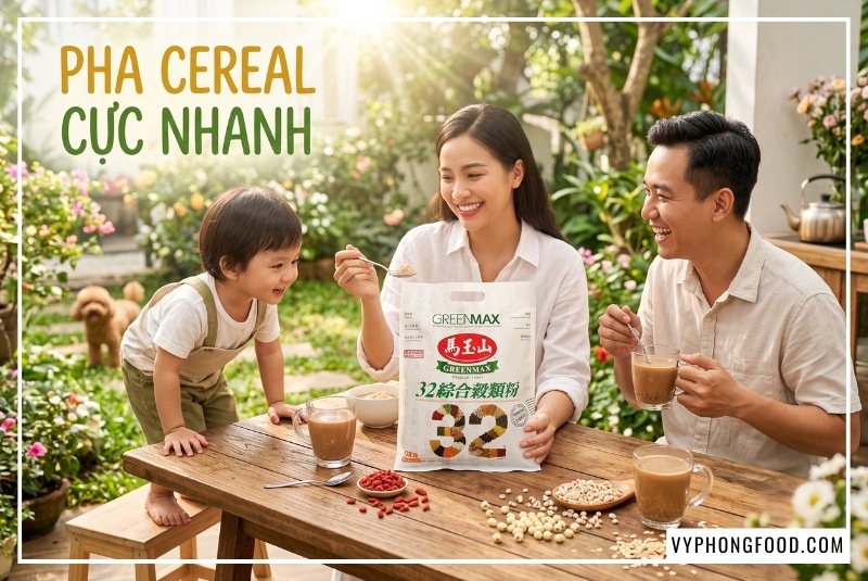 Góc chụp cận cảnh tinh tế hướng dẫn cách pha bột ngũ cốc cho bà bầu loại nào tốt với dòng ngũ cốc không đường 32 loại hạt Greenmax Đài Loan bùi béo tự nhiên, phân phối chính ngạch an toàn tuyệt đối tại vyphongfood.com.