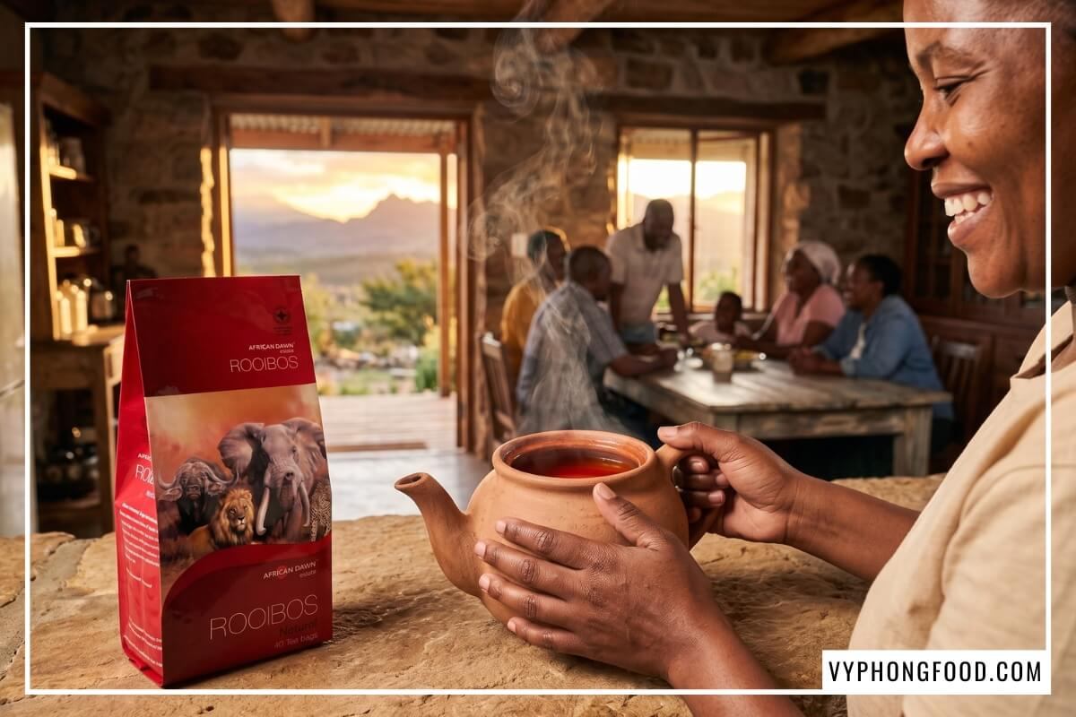 Pha hồng trà rooibos túi lọc đúng cách cùng gia đình tại vùng Cederberg, Nam Phi.
