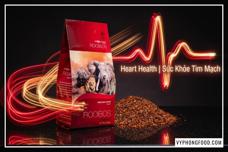 Đồ họa kết quả thử nghiệm lâm sàng của Giáo sư Jeanine Marnewick về tác động của trà rooibos Nam Phi giúp giảm 35% chỉ số Conjugated Dienes, 50% chỉ số Malondialdehydes, hạ cholesterol xấu LDL và tăng cholesterol tốt HDL sau 6 tuần sử dụng.