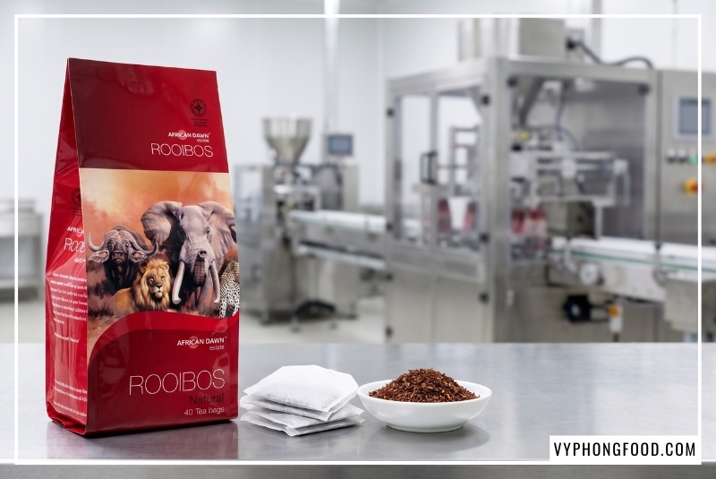 Nhà cung cấp trà rooibos Vy Phong Food phân phối gói trà túi lọc African Dawn sản xuất khép kín tại nhà máy Nam Phi