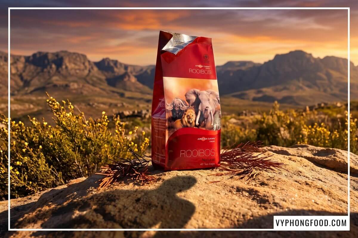 Gói trà rooibos Nam Phi African Dawn 100g trên phiến đá sa thạch tại vùng núi Cederberg hoang sơ