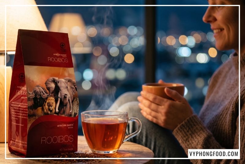 Nhâm nhi ly trà thảo dược từ trà rooibos Nam Phi tăng cân giúp xoa dịu thần kinh buổi tối.