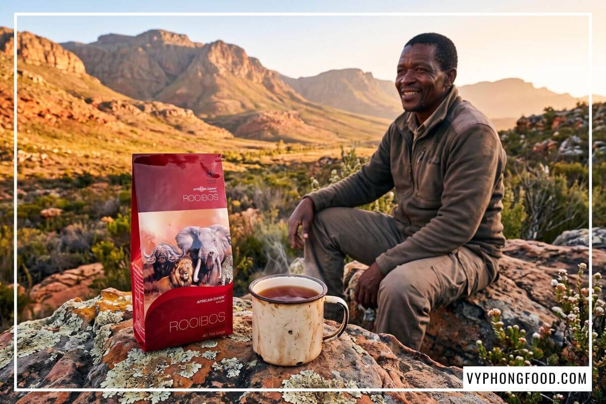 Bao bì trà rooibos African Dawn tại Cederberg, giải đáp trà rooibos túi lọc mua ở đâu chính hãng Nam Phi