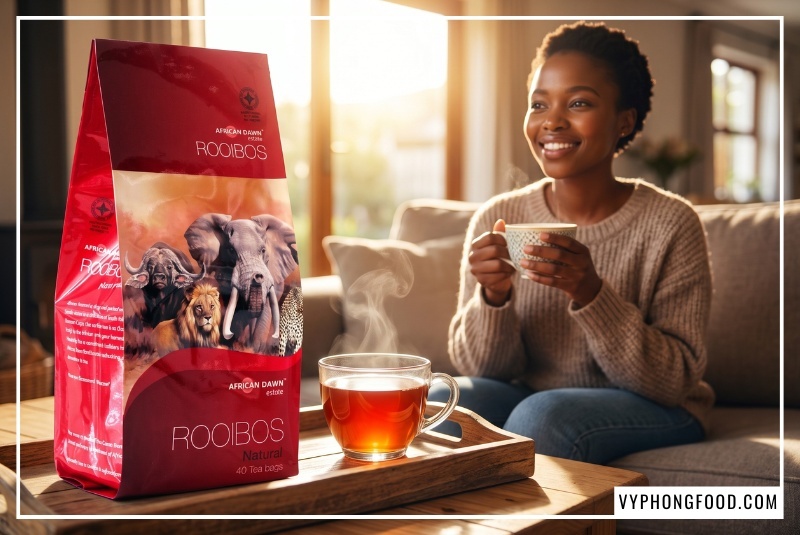 Phụ nữ Nam Phi thư thái thưởng thức trà rooibos giúp người đọc tìm hiểu uống trà thảo mộc có tốt không.