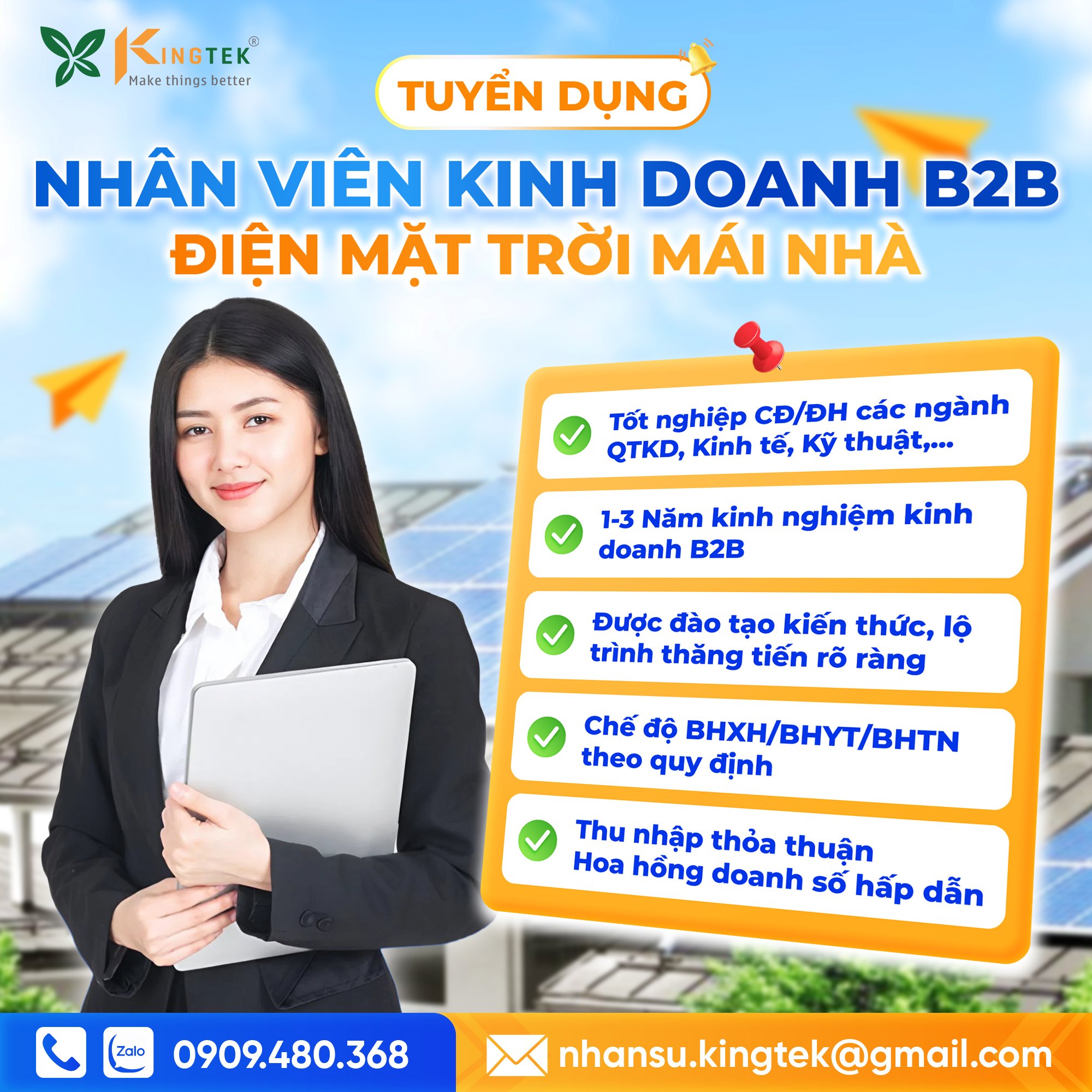 Nhân Viên Kinh Doanh B2B Điện Mặt Trời Mái Nhà (C&I) – Rooftop Solar Sales