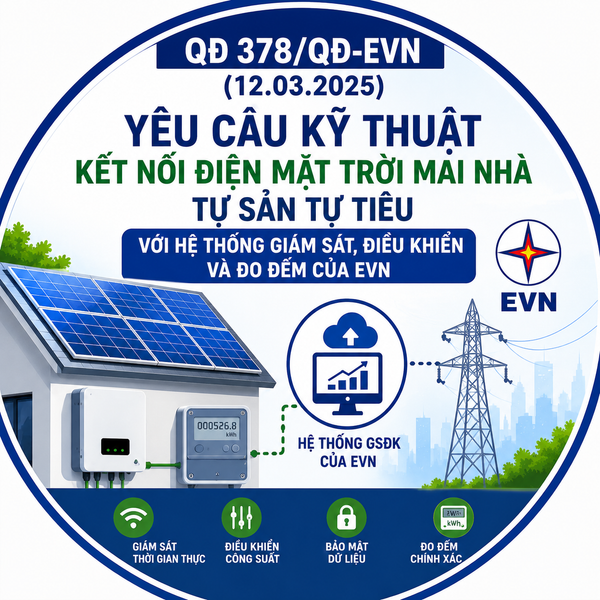QĐ 378/QĐ-EVN (12/03/2025) Yêu cầu kỹ thuật kết nối hệ thống điện mặt trời mái nhà tự sản tự tiêu với HTGS của EVN