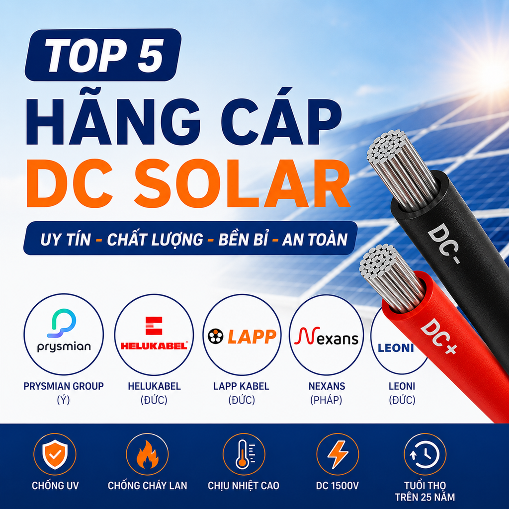 Top 5 hãng chuyên sản xuất dây cáp điện DC Solar năng lượng mặt trời uy tín năm 2026