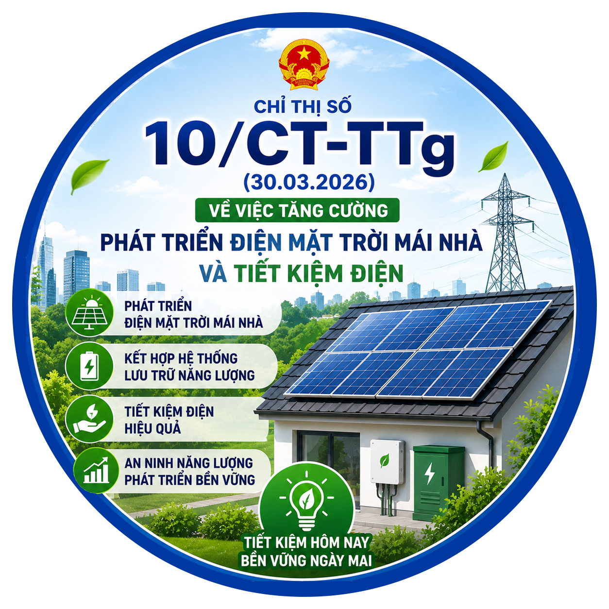 Chỉ thị số 10/CT-TTg (30/03/2026) về việc tăng cường phát triển ĐMTMN và tiết kiệm điện