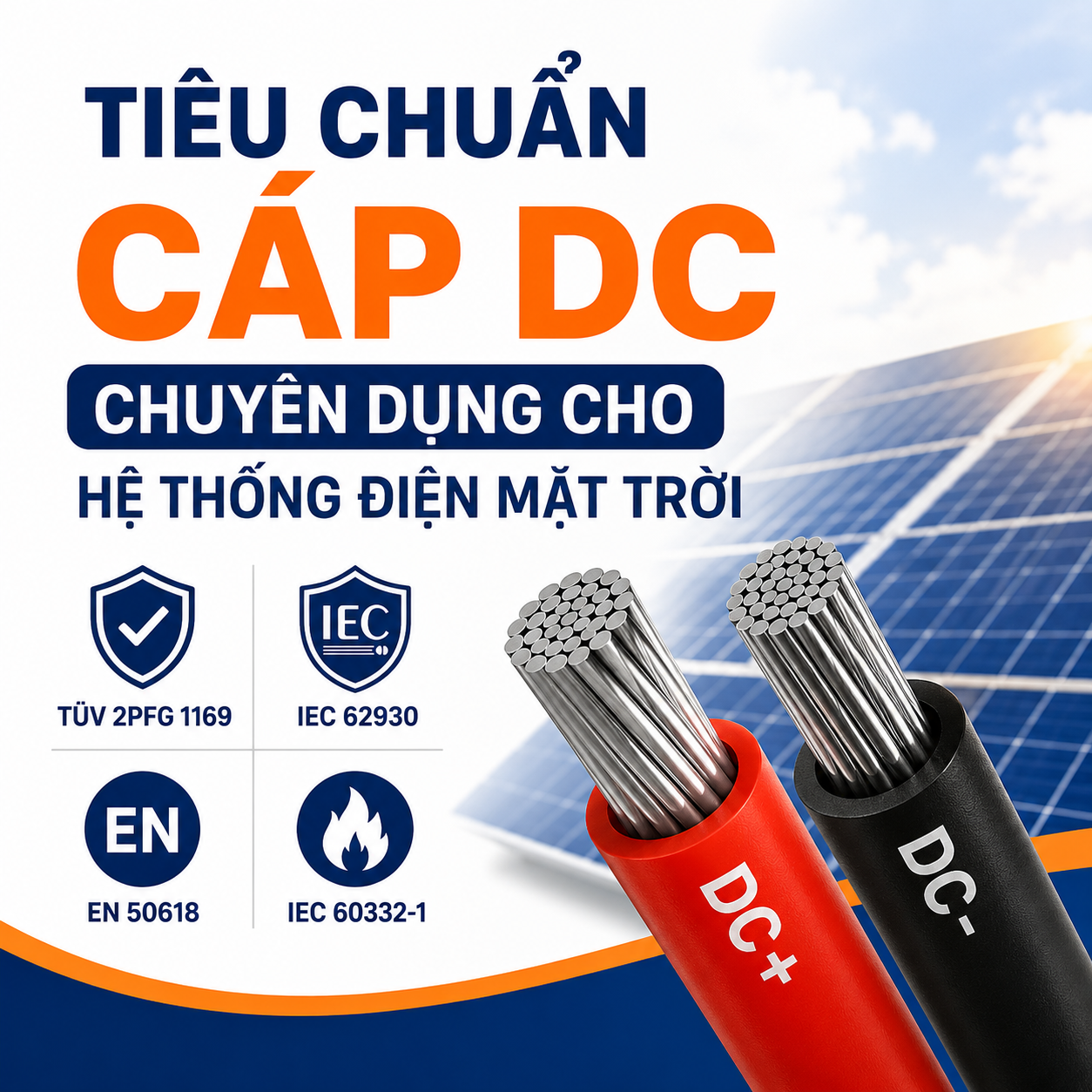 Tiêu chuẩn của cáp DC chuyên dụng cho hệ thống điện mặt trời