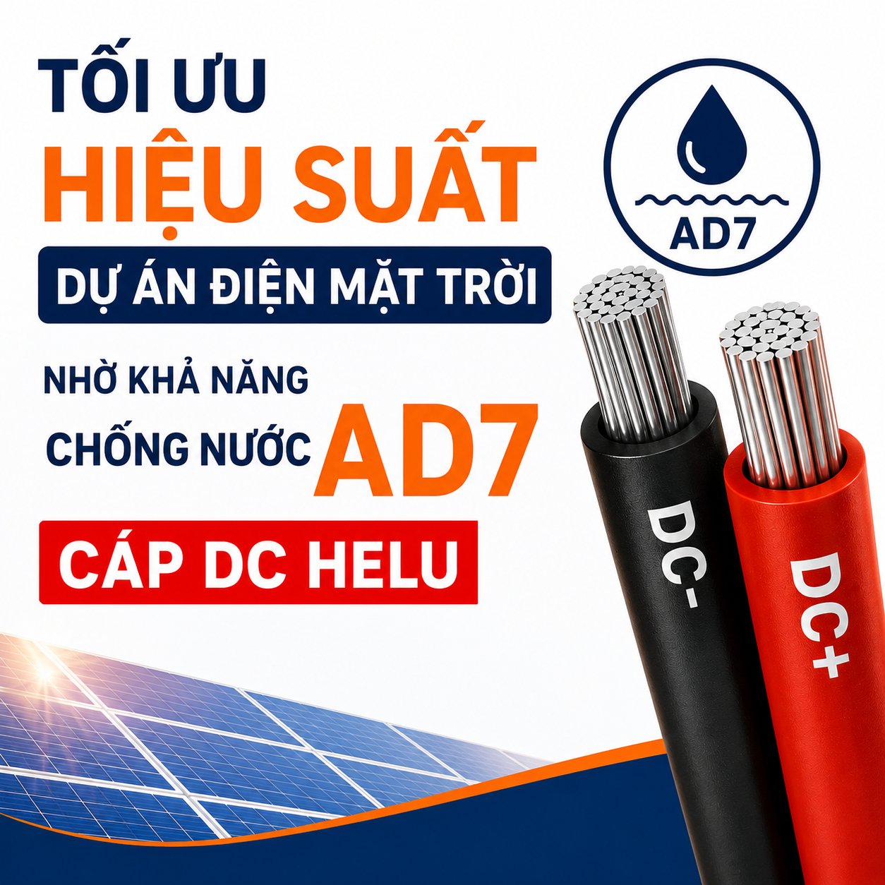 Tối ưu hiệu suất dự án điện mặt trời nhờ khả năng chống nước AD7 của cáp DC HELU