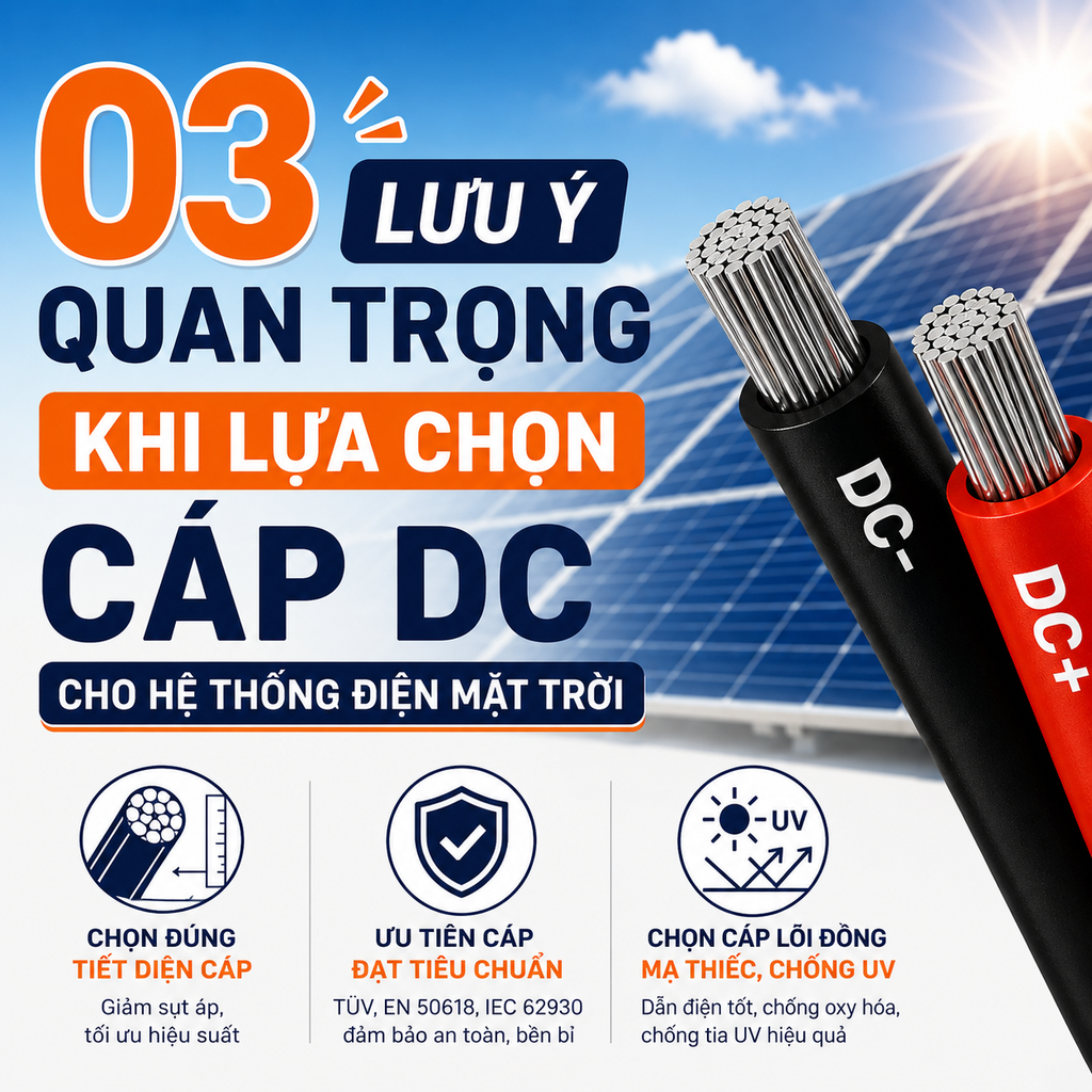 03 lưu ý quan trọng khi lựa chọn cáp DC cho hệ thống điện mặt trời