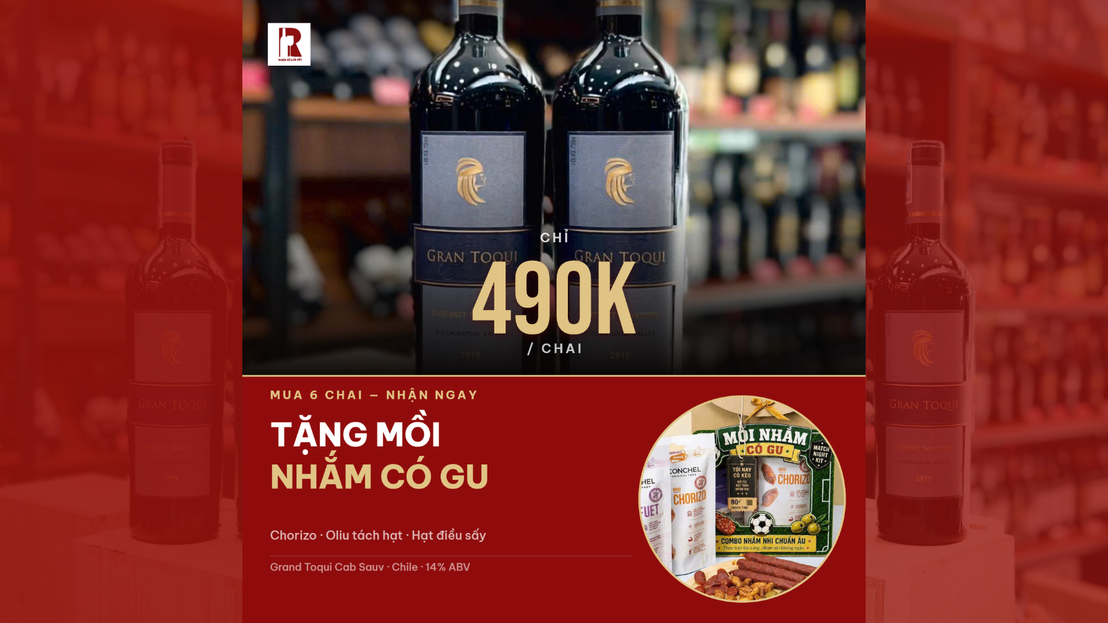 Mua 6 Chai Grand Toqui Cabernet Sauvignon Tặng Combo Mồi Nhắm