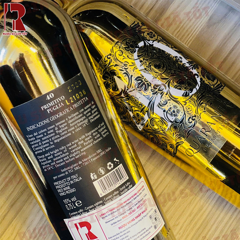 Rượu Vang Ý Đỏ 40 Primitivo Puglia IGP chính hãng giá rẻ