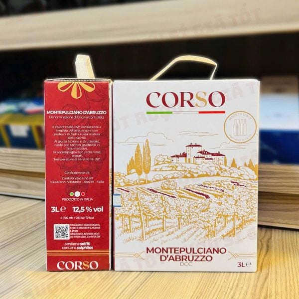 Vang Bịch Corso Montepulciano 3L Chỉ 340k - Mua 4 Tặng Bộ Ly & Bình Thở