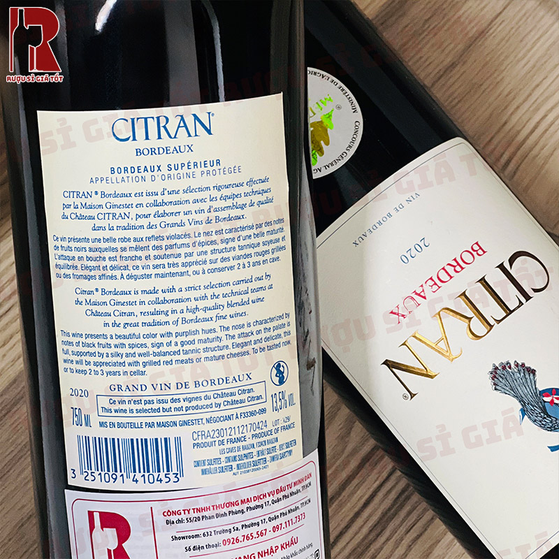 Rượu Vang Pháp Đỏ Citran Rouge nhập khẩu chính hãng