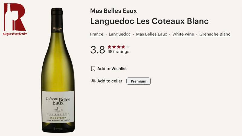 Chateau Belles Eaux Languedoc Les Coteaux vang trắng Pháp
