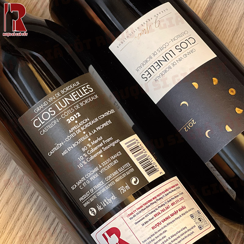 Rượu Vang Pháp Đỏ Clos Lunelles Castillon Cotes de Bordeaux nhập khẩu giá rẻ chính hãng