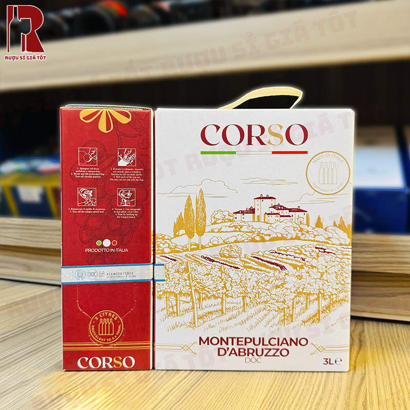 Rượu Vang Bịch Ý Corso Montepulciano D’Abruzzo DOC mang đến cấu trúc rượu mềm mại và vị trái cây rõ nét