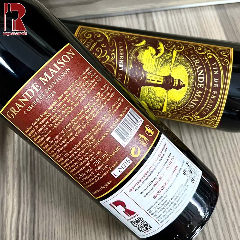 Rượu Vang Pháp Đỏ Grande Maison Cabernet Sauvignon có vị đậm vừa phải và hậu vị kéo dài
