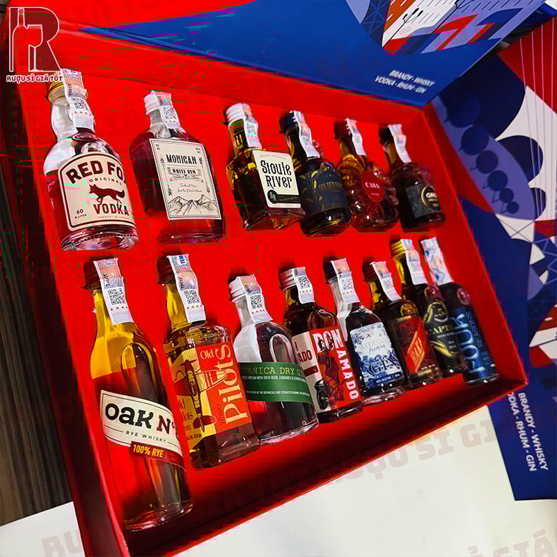 Hộp quà Holiday Gift Set - Rượu Brandy - Whisky - Vodka - Rum - Gin mini