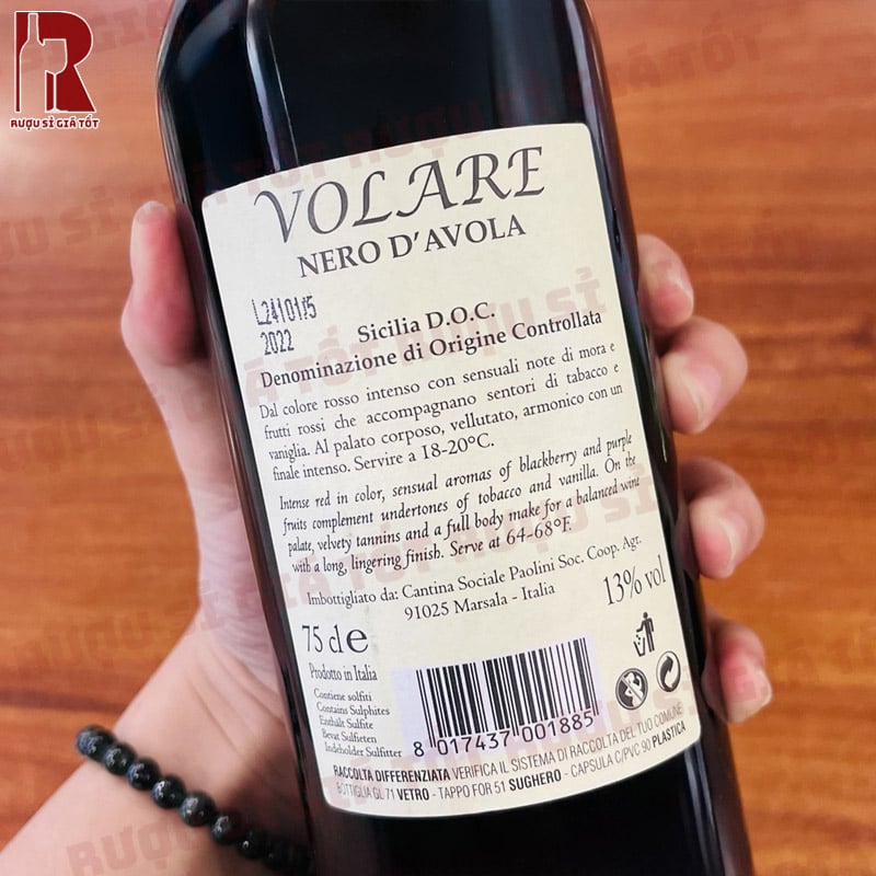 Rượu Vang Ý Đỏ Paolini Volare Nero D'Avola nhập khẩu chính hãng