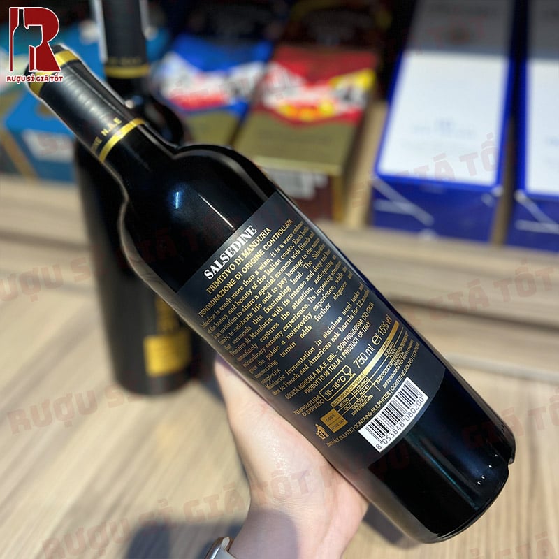 Vang Đỏ Salsedine Primitivo mềm mại, ngọt dịu, kèm hậu vị kéo dài