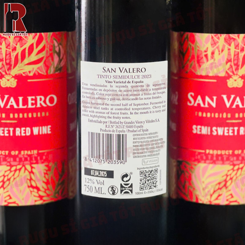 Rượu Vang Tây Ban Nha Đỏ San Valero Tinto Semidulce nhập khẩu chính hãng giá rẻ