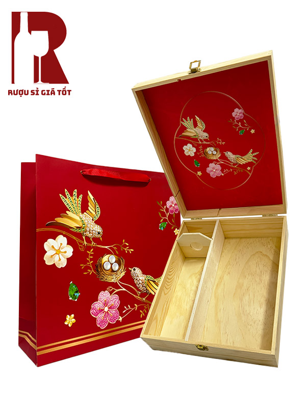 Hộp Gỗ Đựng Rượu Hình Chim Kèm Túi