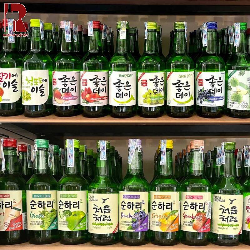 Rượu Soju với nhiều thương hiệu nổi tiếng như Jinro, Good Day, Chumchum