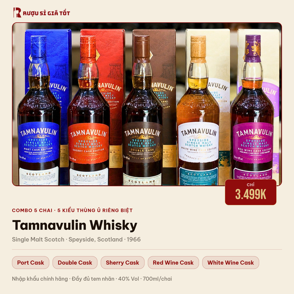 Combo 5 Chai Whisky Tamnavulin Full Cask Giá 3.499K