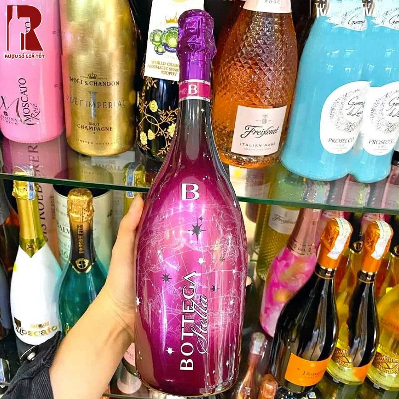 Rượu Vang Nổ Bottega Stella Millesimato Extra Brut Rosato Led Version Chất Lượng